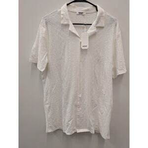 COOFANDY Men’s White Lace Button Up Shirt Short Sleeve Casual Summer Top